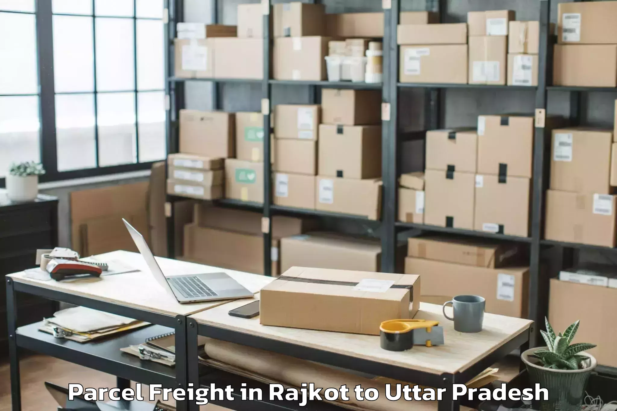 Professional Rajkot to Fun Republic Mall Lucknow Parcel Freight